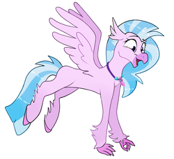 Size: 1200x1100 | Tagged: safe, artist:niftykirin, silverstream, classical hippogriff, hippogriff, g4, chest fluff, cute, diastreamies, excited, female, happy, jewelry, leg fluff, looking at something, necklace, open mouth, raised leg, simple background, smiling, solo, spread wings, white background, wide eyes, wings