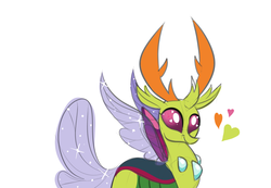 Size: 1100x760 | Tagged: safe, artist:ponygoggles, thorax, changedling, changeling, g4, :t, changeling king, colored sketch, cute, cuteling, daaaaaaaaaaaw, floppy ears, heart, heart eyes, king thorax, looking at you, male, simple background, sketch, smiling, solo, sparkles, spread wings, thorabetes, white background, wingding eyes, wings