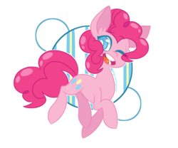 Size: 1280x1067 | Tagged: safe, artist:sbiderboy, pinkie pie, earth pony, pony, g4, abstract background, colored pupils, cute, diapinkes, ear fluff, eye clipping through hair, female, mare, one eye closed, open mouth, signature, simple background, solo, transparent background, wink
