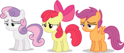 Size: 9287x3977 | Tagged: safe, artist:tomfraggle, apple bloom, scootaloo, sweetie belle, earth pony, pony, g4, cutie mark crusaders, female, filly, lidded eyes, simple background, smiling, spread wings, transparent background, vector, wings