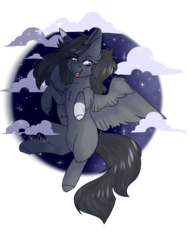 Size: 768x1024 | Tagged: safe, artist:akiiichaos, oc, oc only, oc:rin, pegasus, pony, chest fluff, ear fluff, eyebrows, female, mare, open mouth, signature, smiling, smirk, solo, spread wings, tongue out, wings