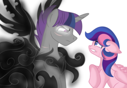 Size: 1080x750 | Tagged: safe, artist:ipandacakes, pony of shadows, oc, oc:crescendo, oc:galaxy guard, pony, unicorn, kindverse, g4, female, half-siblings, male, mare, offspring, parent:flash sentry, parent:shadow lock, parent:twilight sparkle, parents:flashlight, parents:twilock, stallion