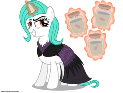 Size: 4000x3000 | Tagged: safe, artist:gamerpen, oc, oc only, oc:regressa, pony, unicorn, clothes, dress, female, glowing horn, grin, horn, jar, levitation, magic, mare, signature, simple background, smiling, solo, telekinesis, transparent background, witch