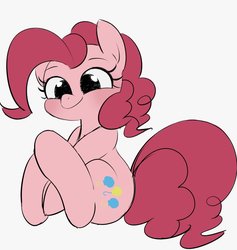 Size: 974x1029 | Tagged: safe, artist:manachaaaaaaaa, pinkie pie, earth pony, pony, g4, blushing, cute, diapinkes, female, mare, simple background, sitting, smiling, solo, white background