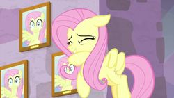 Size: 1280x720 | Tagged: safe, screencap, fluttershy, pegasus, pony, g4, interseason shorts, teacher of the month (episode), cute, female, giggling, mare, shyabetes, smiling, solo