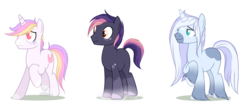Size: 1280x535 | Tagged: safe, artist:aledera, oc, oc only, oc:hop top, oc:seth, oc:silver flare, earth pony, pony, unicorn, frown, male, missing cutie mark, raised hoof, simple background, smiling, stallion, standing, transparent background, trio, watermark