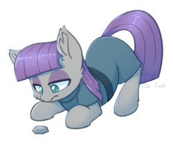 Size: 1200x1010 | Tagged: safe, artist:puetsua, boulder (g4), maud pie, earth pony, pony, g4, cheek fluff, clothes, colored pupils, cute, ear fluff, female, leg fluff, lidded eyes, looking down, mare, maudabetes, signature, simple background, solo, white background