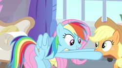 Size: 1280x720 | Tagged: safe, screencap, applejack, fluttershy, rainbow dash, earth pony, pegasus, pony, g4, interseason shorts, teacher of the month (episode)