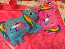 Size: 3264x2448 | Tagged: safe, pinkie pie, rainbow dash, spike, twilight sparkle, pony, unicorn, g4, balloon, bootleg, high res, pink rainbow dash, recolor, unicorn twilight