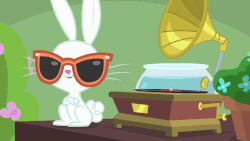 Size: 1280x720 | Tagged: safe, screencap, angel bunny, g4, interseason shorts, teacher of the month (episode), animated, flower, gif, headbob, perfect loop, record, record player, sunglasses