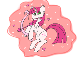 Size: 960x698 | Tagged: safe, artist:kiwiscribbles, lovestruck, pony, unicorn, g4, animated, arrow, bow (weapon), bow and arrow, female, gif, glowing horn, heart, heart arrow, hearts and hooves day, horn, levitation, magic, mare, self-levitation, telekinesis, weapon