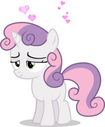 Size: 3344x4035 | Tagged: safe, artist:tomfraggle, sweetie belle, pony, unicorn, g4, female, filly, floating heart, heart, high res, lidded eyes, simple background, smiling, solo, transparent background