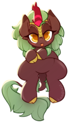 Size: 500x889 | Tagged: safe, artist:loneless-art, cinder glow, summer flare, kirin, g4, :p, blushing, chibi, cinderbetes, colored pupils, ear fluff, featureless crotch, kirinbetes, silly, simple background, tongue out, transparent background