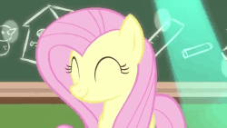 Size: 640x360 | Tagged: safe, screencap, fluttershy, pony, g4, teacher of the month (episode), spoiler:interseason shorts, animated, chalkboard, cute, dancing, female, gif, party soft, shyabetes, solo