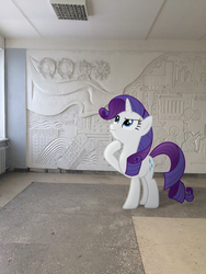 Size: 2448x3264 | Tagged: safe, artist:albertuha, rarity, pony, unicorn, g4, cyrillic, female, frown, hammer and sickle, high res, irl, mare, photo, ponies in real life, raised hoof, russia, solo, soviet union, vladimir lenin