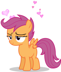 Size: 3679x4334 | Tagged: safe, artist:tomfraggle, scootaloo, pegasus, pony, g4, cute, cutealoo, female, filly, heart, in love, lidded eyes, simple background, smiling, solo, spread wings, transparent background, wings