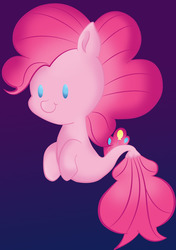 Size: 600x853 | Tagged: safe, artist:pasteldisaster, pinkie pie, seapony (g4), g4, my little pony: the movie, beady eyes, chibi, cute, diapinkes, female, purple background, simple background, solo, species swap