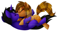 Size: 1024x547 | Tagged: safe, artist:centchi, oc, oc only, earth pony, pony, unicorn, deviantart watermark, female, kissing, mare, obtrusive watermark, simple background, transparent background, watermark