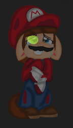 Size: 399x695 | Tagged: safe, artist:fjessemcsm, artist:madzbases, edit, earth pony, pony, (mario) the music box, base artist needed, base used, blood, blue eye, cap, clothes, covered in blood, crossover, crying, gloves, glowing, glowing eyes, green eye, hat, long sleeved shirt, long sleeves, male, mario, mario's hat, nintendo, overalls, ponified, shirt, shoes, super mario bros., teary eyes, undershirt
