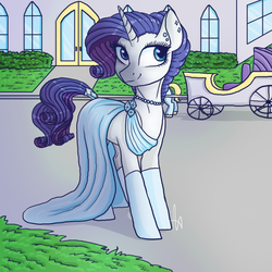 Size: 1000x1000 | Tagged: safe, artist:inspiration1413, rarity, pony, unicorn, g4, clothes, dress, ear piercing, female, jewelry, mare, necklace, piercing, solo