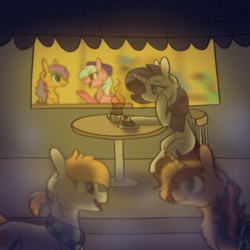 Size: 894x894 | Tagged: safe, artist:inspiration1413, rarity, pony, g4, cafe, food, moody, rarity looking at food, sad