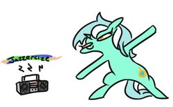 Size: 587x365 | Tagged: safe, artist:jargon scott, lyra heartstrings, pony, unicorn, g4, bipedal, boombox, dancing, descriptive noise, female, jazzercise, mare, simple background, solo, white background