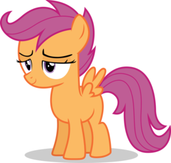 Size: 3637x3456 | Tagged: safe, alternate version, artist:tomfraggle, part of a set, scootaloo, pony, g4, female, filly, high res, lidded eyes, simple background, smiling, spread wings, transparent background, wings