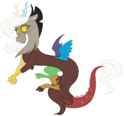Size: 1175x1105 | Tagged: safe, artist:sunbutt-worshipper, discord, draconequus, g4, bedroom eyes, chest fluff, eris, female, png, red eyes, rule 63, simple background, smiling, solo, transparent background, wings
