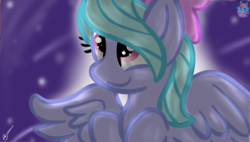 Size: 1899x1080 | Tagged: safe, artist:rainbow eevee, flitter, pegasus, pony, g4, :3, adorable face, bust, cute, female, flitterbetes, looking up, mare, night, night sky, shooting star, shooting stars, sky, smiling, solo, spread wings, stars, wings