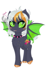 Size: 2250x3500 | Tagged: safe, artist:darkest-lunar-flower, oc, oc only, oc:dree deray, bat pony, pony, bat pony oc, blushing, chest fluff, cigarette, collar, colored hooves, commission, fangs, female, high res, simple background, slit pupils, smoking, solo, spiked collar, transparent background