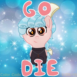 Size: 1536x1536 | Tagged: safe, artist:colorcodetheartist, cozy glow, demon, demon pony, pegasus, pony, g4, clothes, cozybetes, crossover, curly hair, cute, damien thorn, female, filly, fire, flame eyes, foal, jewelry, necklace, pure concentrated unfiltered evil of the utmost potency, pure unfiltered evil, ribbon, south park, subversive kawaii, unsettling adorableness, wingding eyes