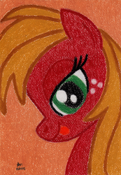 Size: 2426x3496 | Tagged: safe, artist:aracage, big macintosh, earth pony, pony, g4, bedroom eyes, bust, female, high res, macareina, mare, portrait, rule 63, solo, traditional art