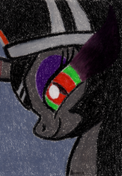 Size: 2420x3496 | Tagged: safe, artist:aracage, king sombra, pony, unicorn, g4, bedroom eyes, bust, cute, female, high res, looking at you, mare, portrait, queen umbra, rule 63, rule63betes, slit pupils, solo, sombra eyes, traditional art, umbradorable