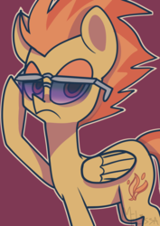 Size: 1280x1807 | Tagged: safe, artist:lunawoonanight, spitfire, pegasus, pony, g4, female, lidded eyes, mare, red background, simple background, solo, sunglasses