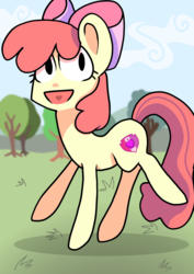 Size: 1280x1810 | Tagged: safe, artist:lunawoonanight, apple bloom, earth pony, pony, g4, adorabloom, bow, cute, female, filly, hair bow, heart, open mouth, solo