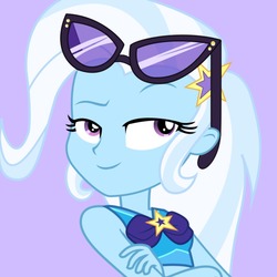Size: 1280x1280 | Tagged: safe, artist:softyshy, trixie, equestria girls, g4, my little pony equestria girls: better together, beautiful, clothes, crossed arms, raised eyebrow, smiling, smirk, sunglasses, swimsuit