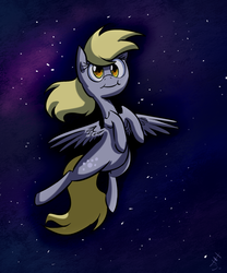 Size: 1280x1536 | Tagged: safe, artist:gintoki23, derpy hooves, pegasus, pony, g4, cute, derpabetes, female, flying, mare, newbie artist training grounds, night, sky, solo, starry night, stars