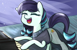 Size: 1280x839 | Tagged: safe, artist:lilliesinthegarden, coloratura, earth pony, pony, g4, the mane attraction, cute, eyes closed, female, mare, musical instrument, piano, rarabetes, scene interpretation, singing, solo, the magic inside