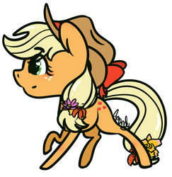 Size: 1200x1237 | Tagged: safe, artist:lilliesinthegarden, applejack, earth pony, pony, g4, chibi, cute, eye clipping through hair, female, flower, flower in hair, flower in tail, heart eyes, jackabetes, profile, simple background, solo, white background, wingding eyes