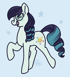 Size: 751x831 | Tagged: safe, artist:sandwichbuns, coloratura, earth pony, pony, g4, blue background, cute, eyes closed, female, profile, rarabetes, simple background, solo, stars, stylized