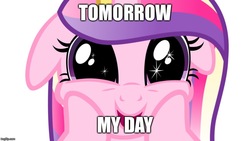Size: 889x500 | Tagged: safe, edit, princess cadance, pony, g4, caption, cute, cutedance, female, floppy ears, happy, hearts and hooves day, holiday, image macro, imminent shipping, oh god, princess of love, princess of shipping, run, simple background, smiling, solo, squishy cheeks, text, valentine's day, white background
