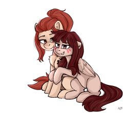 Size: 1214x1080 | Tagged: safe, artist:haruhi-il, pony, brigitte, d.va, duo, female, lesbian, mare, mekanic, non-mlp shipping, overwatch, ponified, shipping, whisker markings