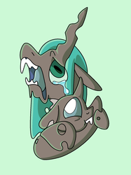 Size: 1172x1568 | Tagged: safe, artist:smirk, queen chrysalis, changeling, g4, crying, digital art, duo, hug, missing accessory, modern, modern art, ms paint, teary eyes