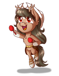 Size: 2500x3200 | Tagged: safe, artist:jack-pie, oc, oc only, oc:sonorita, pony, antlers, chibi, coat markings, female, happy, hat, high res, mare, open mouth, simple background, smiling, socks (coat markings), transparent background