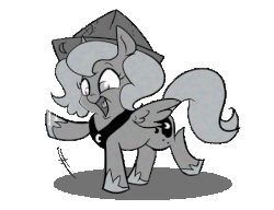 Size: 451x346 | Tagged: safe, artist:adabratic, princess luna, pony, moonstuck, animated, cartographer's cap, cute, female, filly, gif, hat, lunabetes, monochrome, open mouth, raised hoof, simple background, solo, sparkles, transparent background, woona, younger