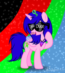 Size: 898x1014 | Tagged: safe, artist:rainbow15s, oc, alicorn, pony, alicorn oc, clothes, cosplay, costume, crossover, jacksepticeye, kubz scouts, markiplier, septic, sunglasses, that dude, warfstache, youtube, youtubers