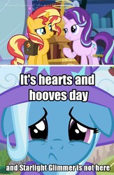 Size: 778x1191 | Tagged: safe, artist:afkrobot, edit, edited screencap, screencap, starlight glimmer, sunset shimmer, trixie, equestria girls, equestria girls specials, g4, my little pony equestria girls: mirror magic, floppy ears, hearts and hooves day, holiday, sad, valentine's day