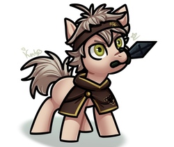 Size: 852x720 | Tagged: safe, artist:magicstarfriends, oc, oc only, pony, anime, asta, black clover, mouth hold, ponified, sword, weapon