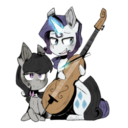 Size: 500x500 | Tagged: safe, artist:urbanqhoul, octavia melody, rarity, earth pony, pony, unicorn, g4, bowtie, cello, female, lesbian, mare, musical instrument, raritavia, shipping, simple background, transparent background
