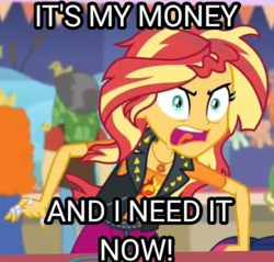 Size: 500x478 | Tagged: safe, edit, edited screencap, screencap, sandalwood, sci-twi, sunset shimmer, twilight sparkle, equestria girls, equestria girls specials, g4, my little pony equestria girls: better together, my little pony equestria girls: rollercoaster of friendship, angry, caption, cropped, image macro, j.g. wentworth, offscreen character, text, yelling